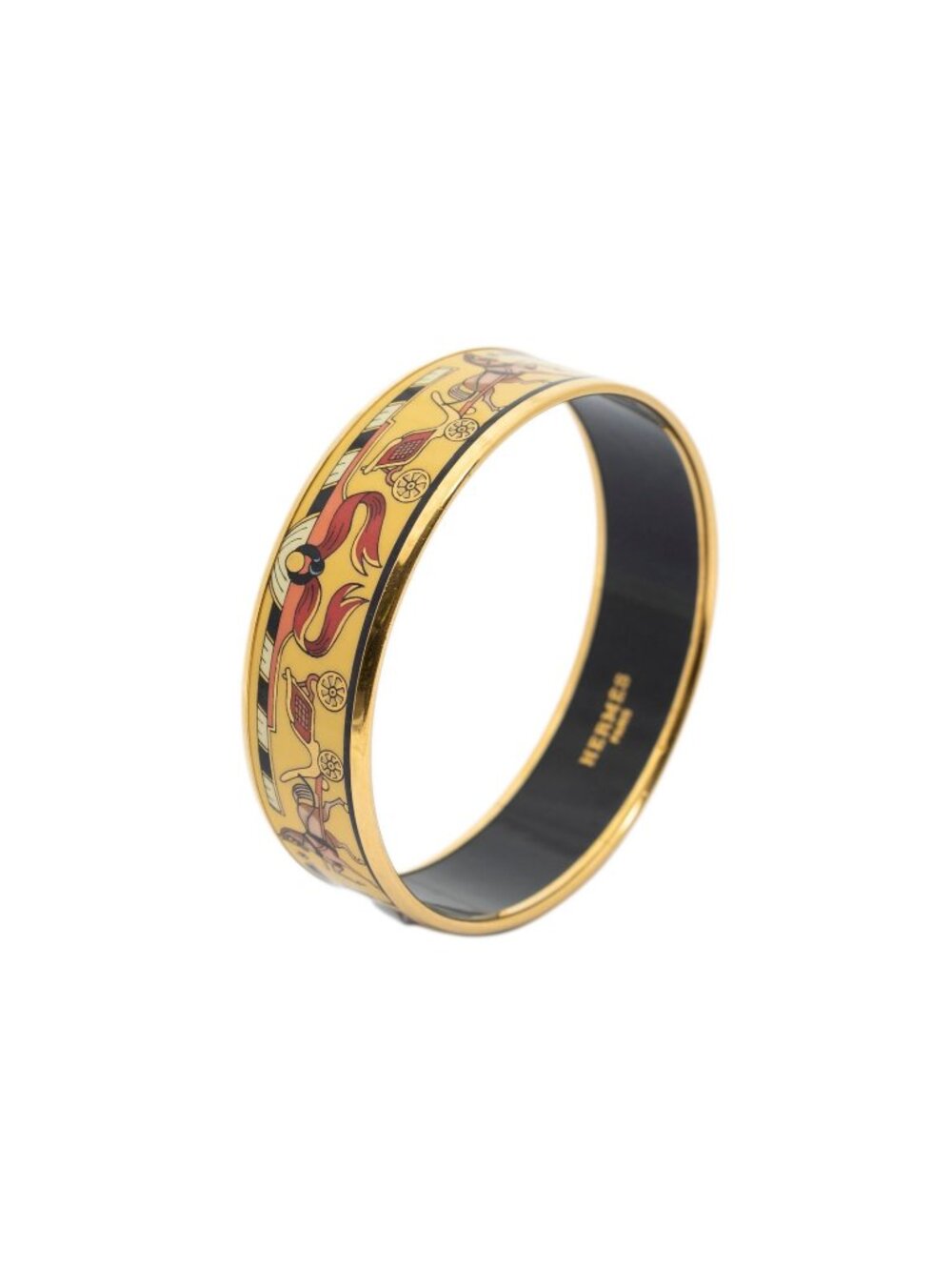 Hermes Enamel Bangle Yellow Horse Carriage Motif Bracelet